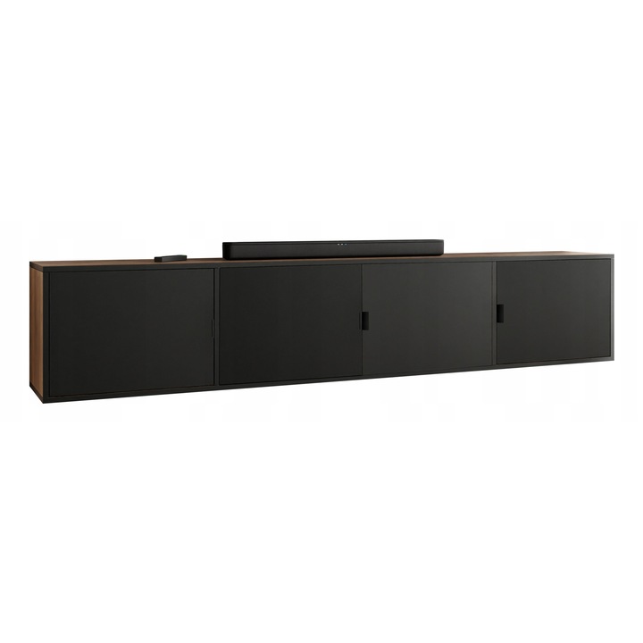 KIER LUNO 4 TV szekrény ajtókkal – laminált PAL nappali bútor, 206x42x38 cm – Arany Craft Tölgy és Fekete