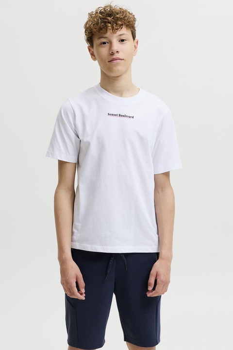 Jack & Jones, Pamutpóló mintás hátrésszel, Fekete/Lila/Fehér