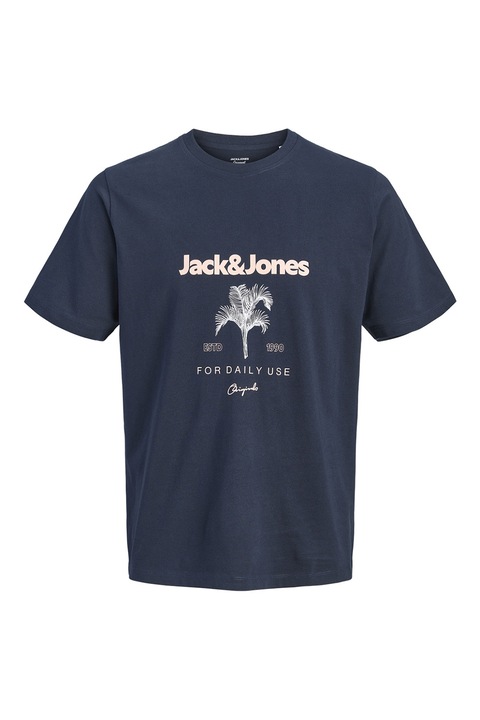 Jack & Jones, Organikuspamut póló logómintával, Ekrü/Tengerészkék