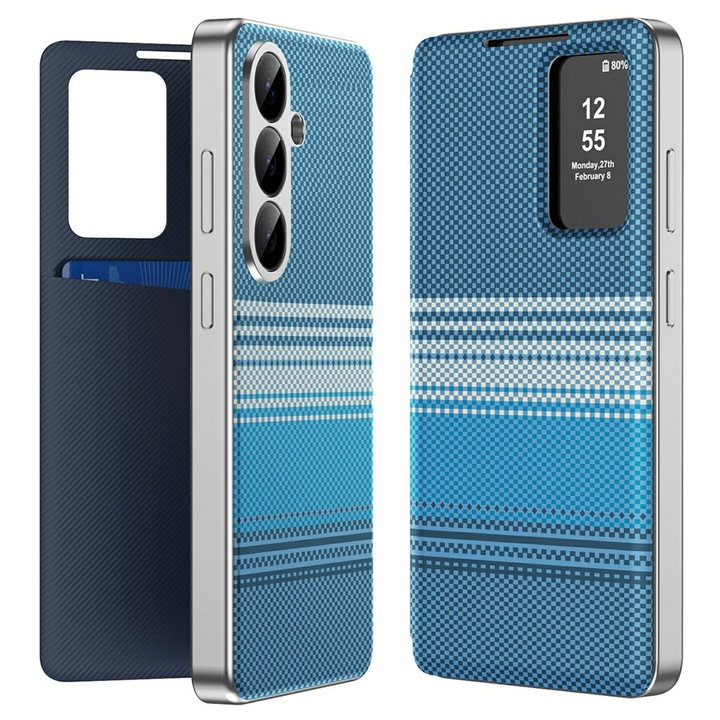 Husa pentru Samsung Galaxy S26 Plus Smart View din piele, Model Gradient, Raspuns apel fara deschidere, Protectie 360°, Inchidere Magnetica, Protectie Camera, Protectie Sporita, Albastru