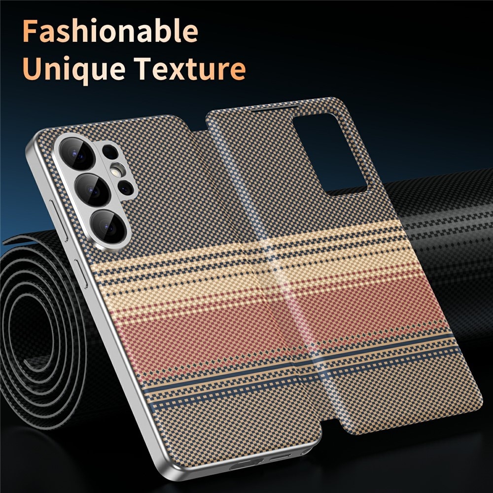 Husa pentru Samsung Galaxy S26 Ultra Smart View din piele, Model Gradient, Raspuns apel fara deschidere, Protectie 360°, Inchidere Magnetica, Protectie Camera, Protectie Sporita, Maro