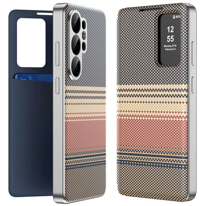 Husa pentru Samsung Galaxy S26 Ultra Smart View din piele, Model Gradient, Raspuns apel fara deschidere, Protectie 360°, Inchidere Magnetica, Protectie Camera, Protectie Sporita, Maro