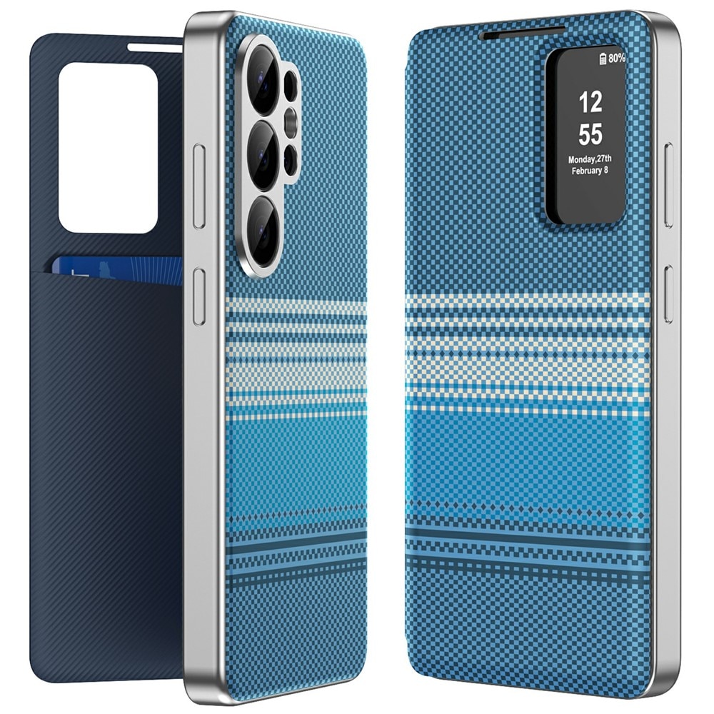Husa pentru Samsung Galaxy S26 Ultra Smart View din piele, Model Gradient, Raspuns apel fara deschidere, Protectie 360°, Inchidere Magnetica, Protectie Camera, Protectie Sporita, Albastru