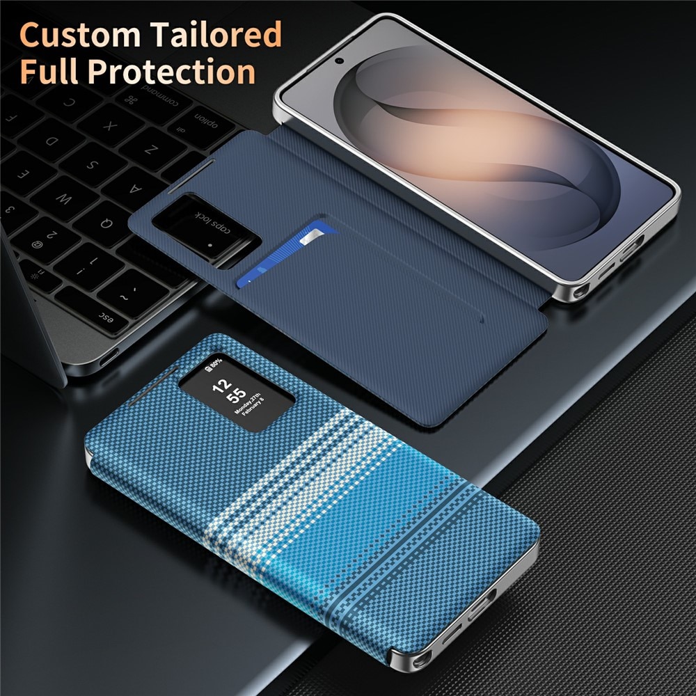 Husa pentru Samsung Galaxy S26 Ultra Smart View din piele, Model Gradient, Raspuns apel fara deschidere, Protectie 360°, Inchidere Magnetica, Protectie Camera, Protectie Sporita, Albastru