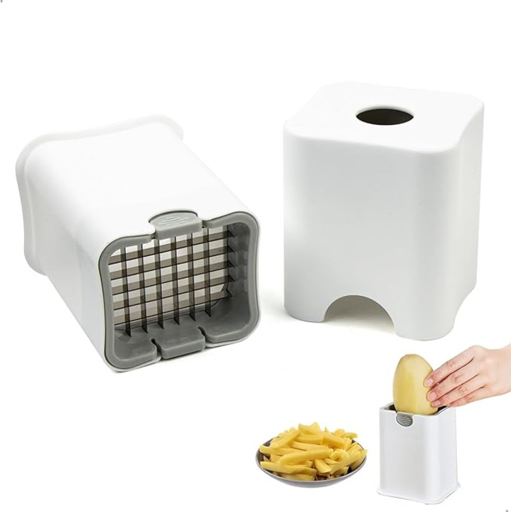 Taietor cartofi manual / feliator, grilaj din otel inoxidabil, multifunctional pentru legume (fasii si cuburi), demontabil pentru curatare, Alb, 1 buc