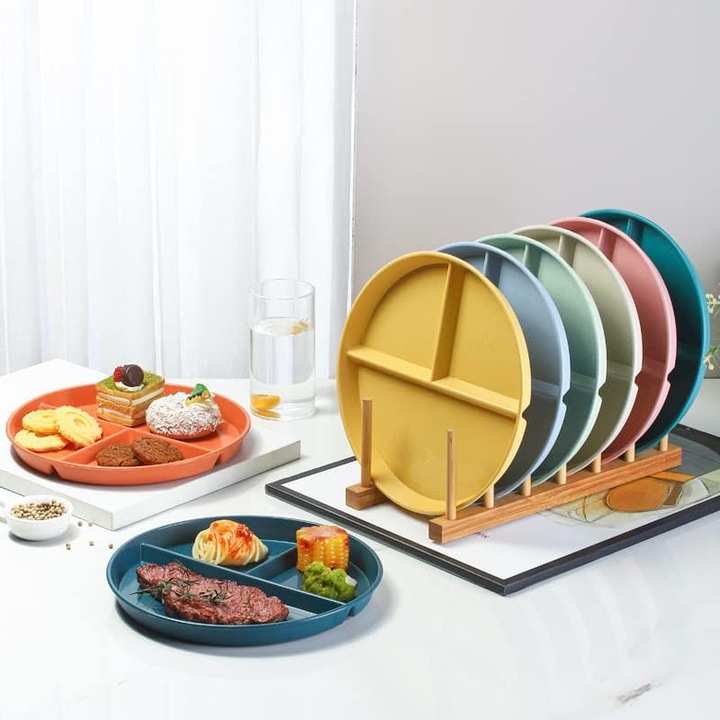 8 darabos készlet, 3 rekeszes tányérok, minőségi anyagból, mikrohullámú sütőben és mosogatógépben is használható, pasztell multicolor, 22 cm