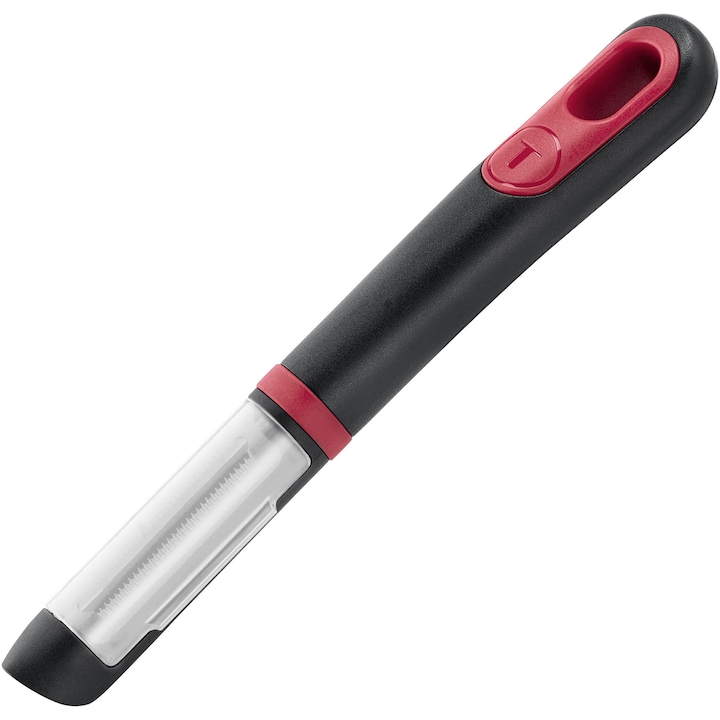 Tefal Ingenio zöldség- és gyümölcshámozó, recés pengével, rozsdamentes acél, védőkupakkal, fekete és piros