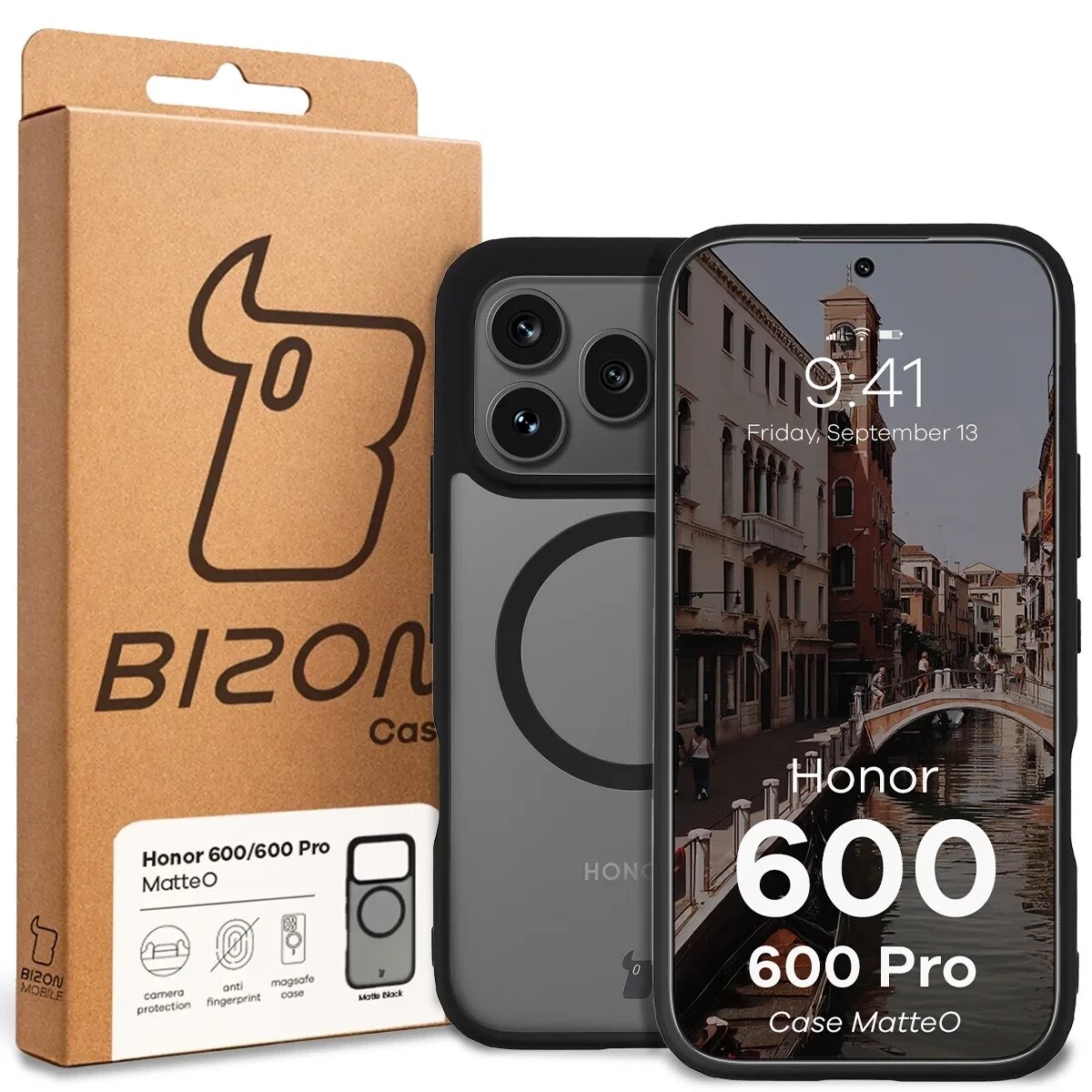 Carcasa Bizon MatteO cu MagSafe compatibila cu Honor 600 5G / 600 Pro 5G, Negru