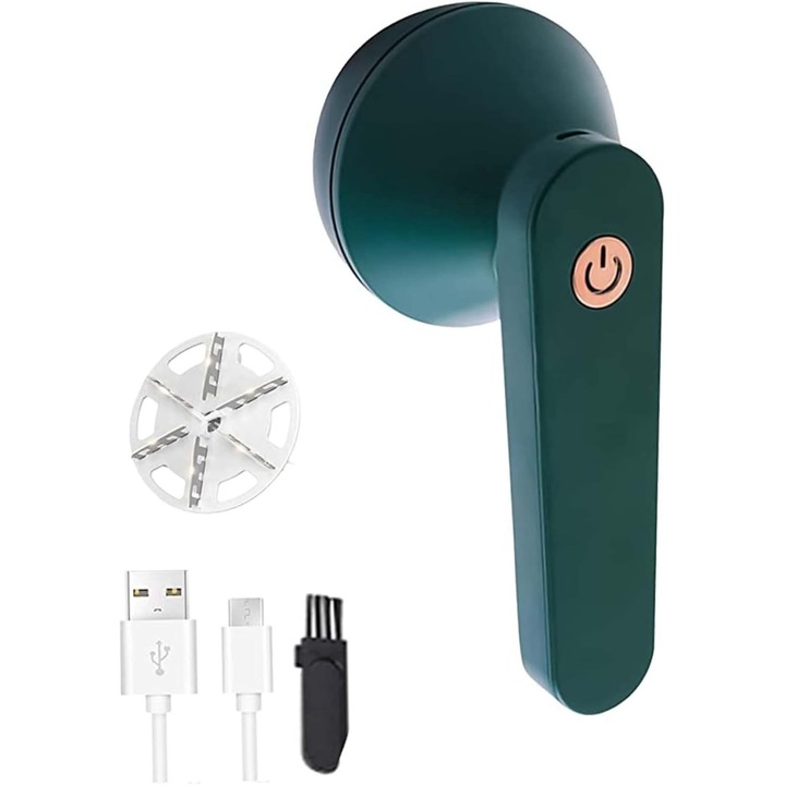 Elektromos szöszeltávolító, USB-ről tölthető szöszeltávolító készülék, ergonomikus, átlátszó gyűjtőtálcával és tartalék pengével, zöld, 1 db