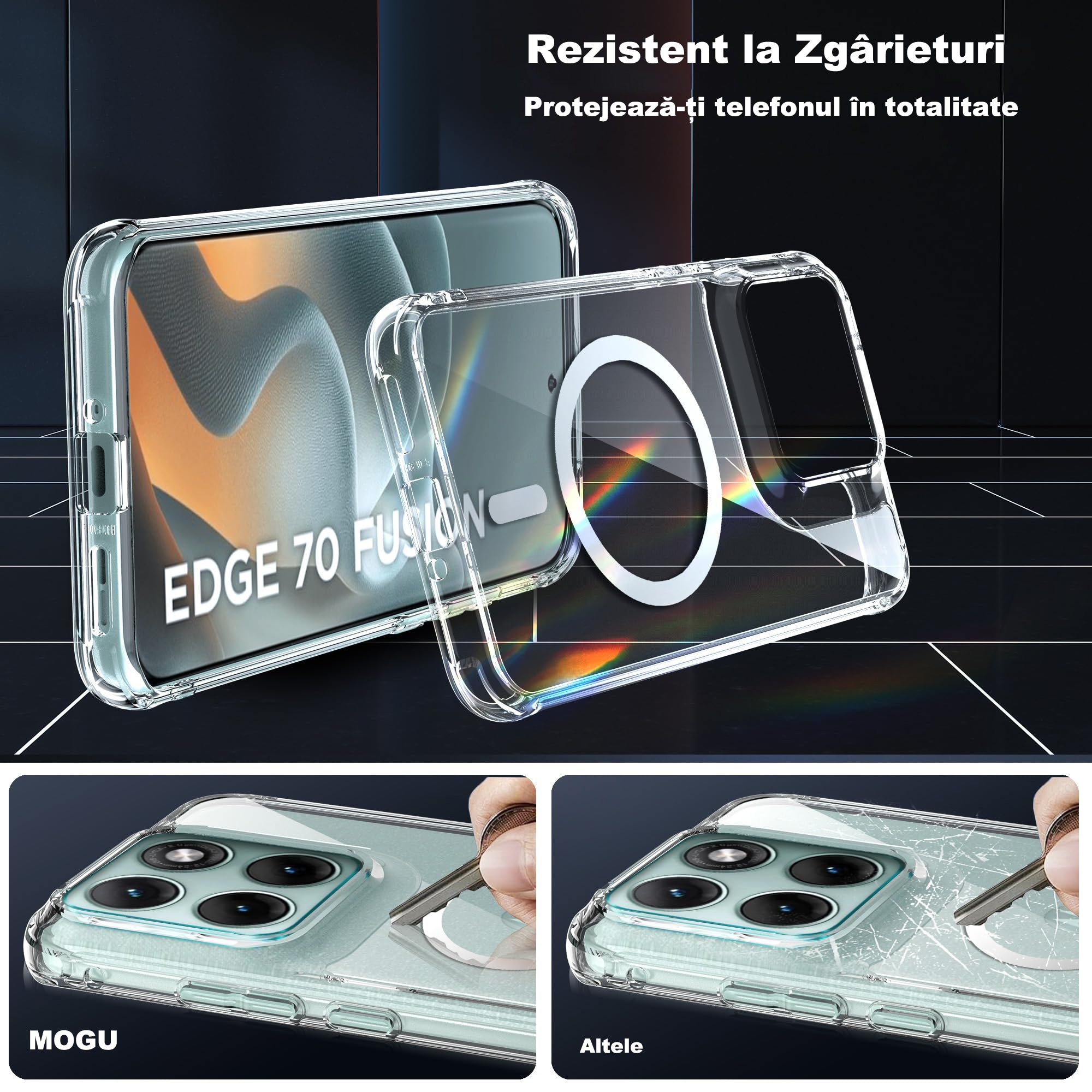 Husa MagSafe Compatibil cu Motorola Moto Edge 70 Fusion, MOGU, Carcasa din PC Rezistenta pentru Partea din Spate, Margini din TPU Rezistente la Socuri, Husa de Protectie de Nivel Militar, Husa Magnetica si Anti-ingalbenire, Transparenta