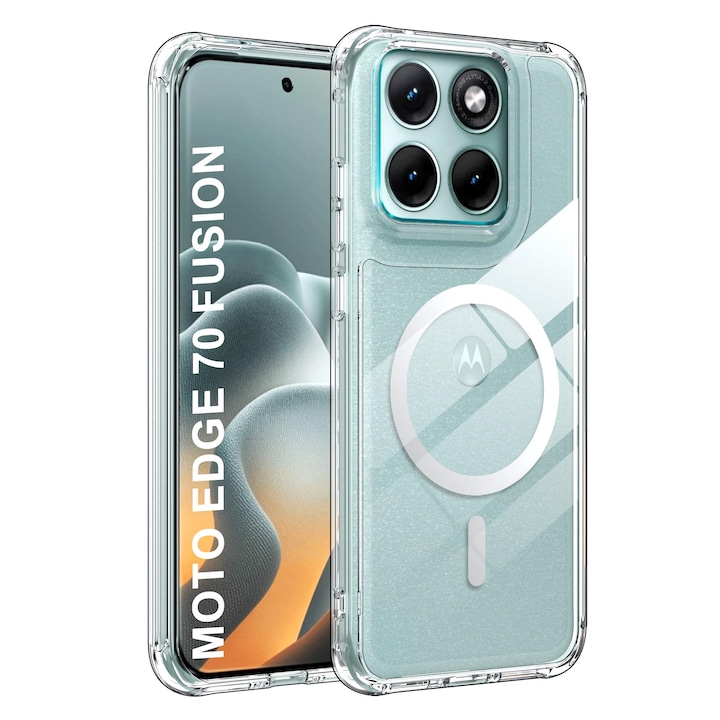 Husa MagSafe Compatibil cu Motorola Moto Edge 70 Fusion, MOGU, Carcasa din PC Rezistenta pentru Partea din Spate, Margini din TPU Rezistente la Socuri, Husa de Protectie de Nivel Militar, Husa Magnetica si Anti-ingalbenire, Transparenta