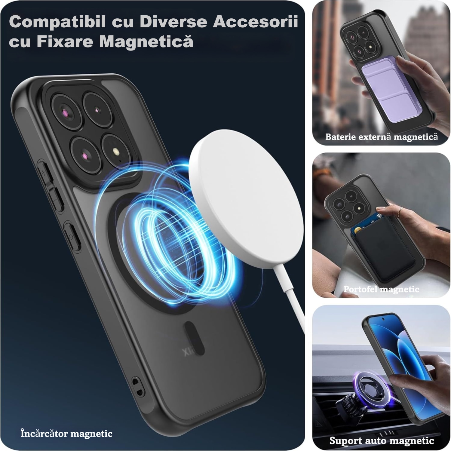 Husa Magnetica de Protectie Compatibila cu Xiaomi 17, MOGU, Carcasa MagSafe, Incarcare Wireless, Rezistenta la impact, Decupaje Precise, Protectie La Camera, Colturi Intarite, spate Rigid Mat Translucid + Margine Moale din TPU, Negru