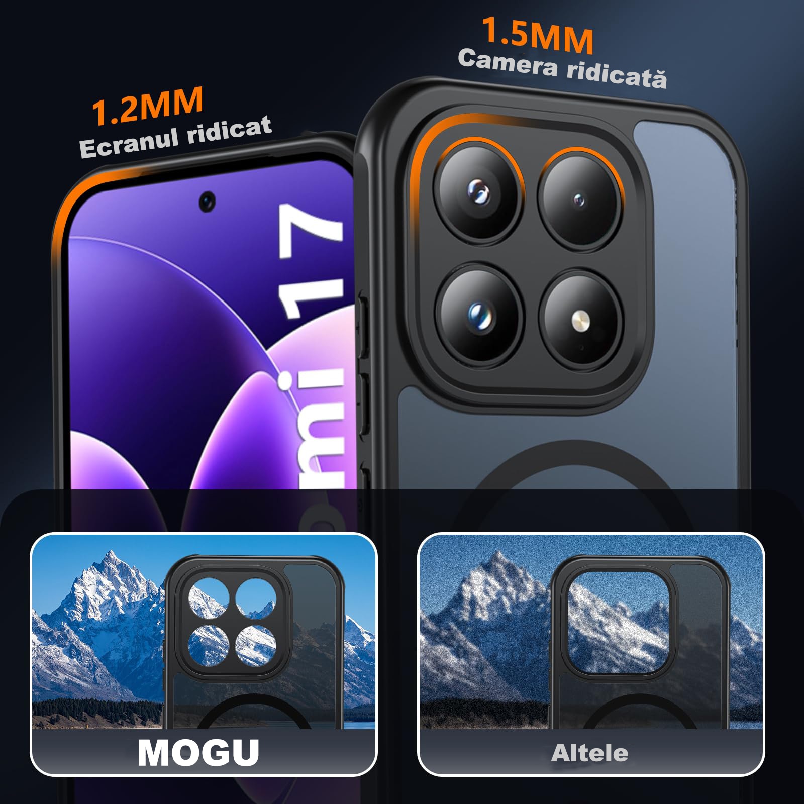 Husa Magnetica de Protectie Compatibila cu Xiaomi 17, MOGU, Carcasa MagSafe, Incarcare Wireless, Rezistenta la impact, Decupaje Precise, Protectie La Camera, Colturi Intarite, spate Rigid Mat Translucid + Margine Moale din TPU, Negru