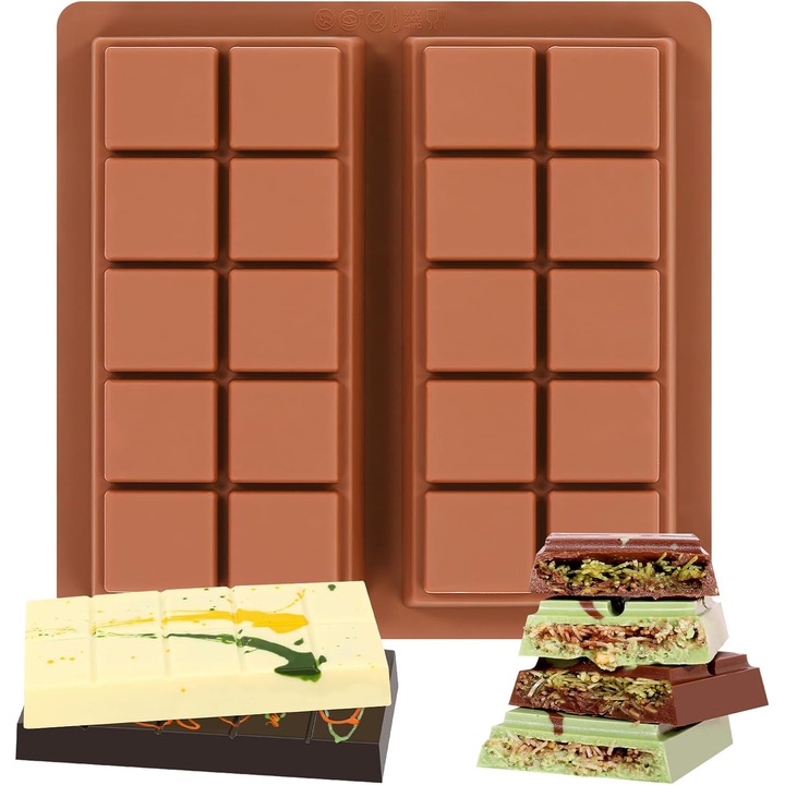 Matrita pentru ciocolata/tava pentru tablete Dubai, din silicon alimentar 100% fara BPA, adancime 1 inch (2,5 cm), antiaderenta, maro, 1 bucata