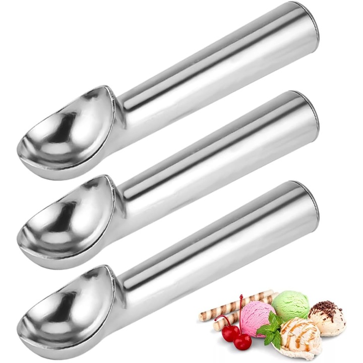 Set 3 linguri inghetata aluminiu 18x4cm ergonomic rezistent