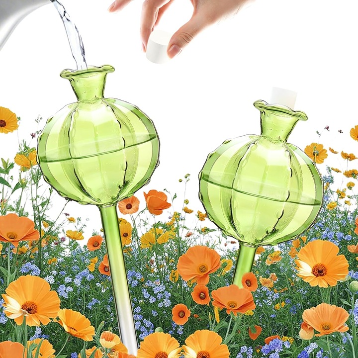 Bile de udare din sticla, globuri de irigare, design cactus, udare automata 3-7 zile, refolosibile, usor de umplut, verde, 2 bucati