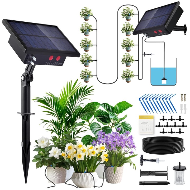 Sistem irigare automat solar, 10m furtun, timer, multicolor