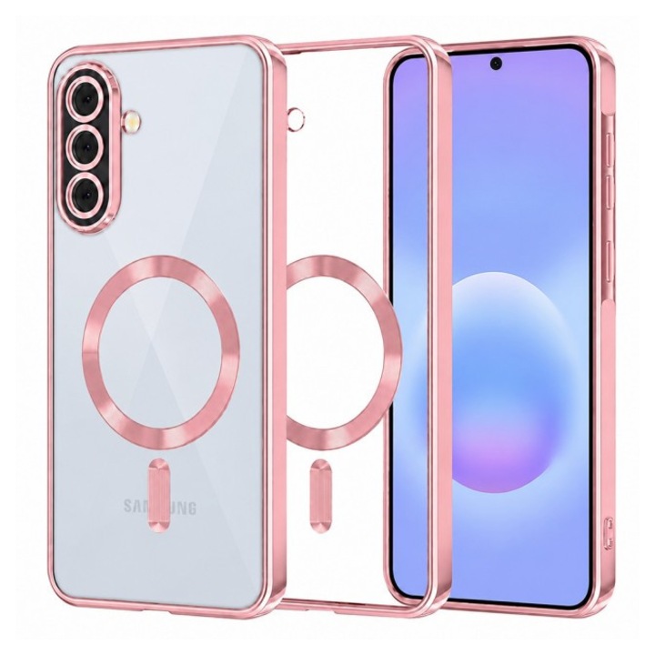 Husa Upzz® Electro Magsafe, Compatibila Cu Samsung Galaxy A27 5G, Functie Magsafe, Protectie La Camera Din Sticla, Rama - Roz