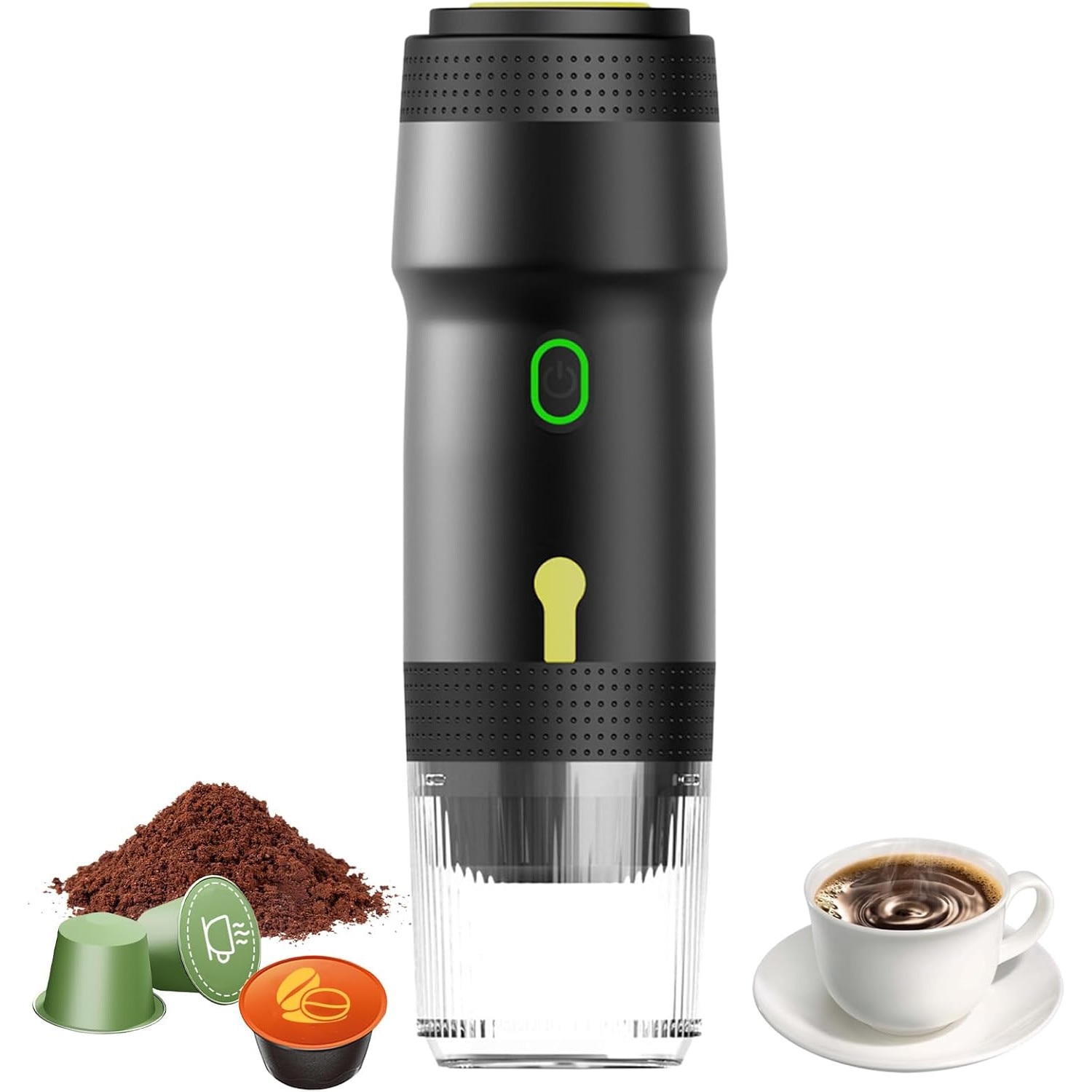 Espressor portabil 3-in-1, electric, baterie, negru, compact
