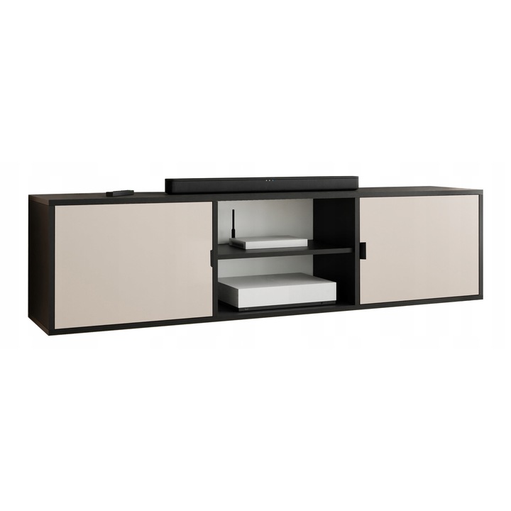 KIER LUNO 3 nyitott TV szekrény – laminált PAL nappali bútor, 156x42x38 cm – Fekete, prémium minőség, saját összeszerelés