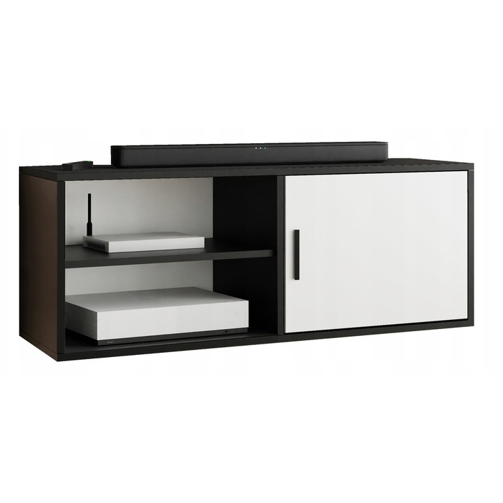 KIER ROJO 2 nyitott TV szekrény – nappali bútor laminált PAL, 104x42x38 cm – Fehér és Fekete, prémium minőség, saját összeszerelés