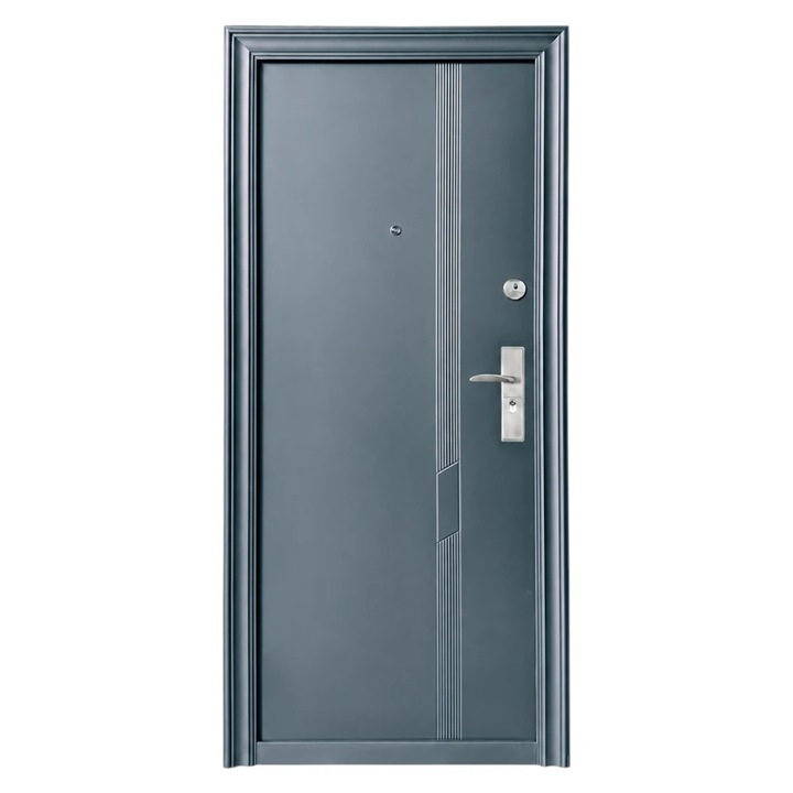 Usa metalica de exterior cu izolatie si vizor Novo Doors ND43, Deschidere Stanga, tabla 0.5 mm, balamale si clanta incluse, toc de 7 cm, pentru case, Gri Antracit
