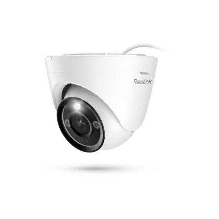 Камера за наблюдение IP PoE Reolink P434, 4K Ultra HD 8 MP, 3x оптично увеличение, Детекция на хора, коли и животни, Нощно виждане, LED прожектор, Двупосочно аудио, Слот за microSD до 256 GB, PoE захранване IEEE 802.3af, IP67, 117.4x103.8 мм, Бял