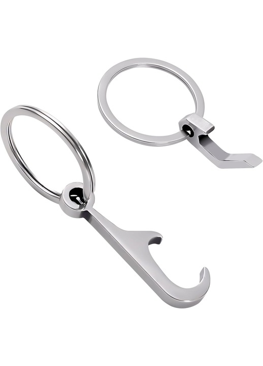 2 darabos készlet, rozsdamentes acél kulcstartó sörnyitó, rozsdamentes, ergonomikus, multifunkcionális, ezüst