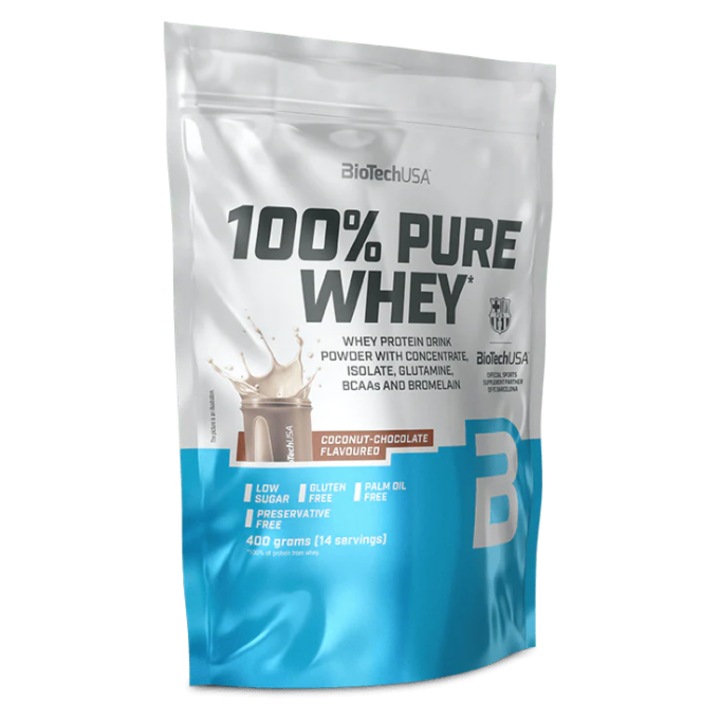Fehérje, Biotech Usa, 100% Pure Whey, Csokoládé és Kókusz, 400gr