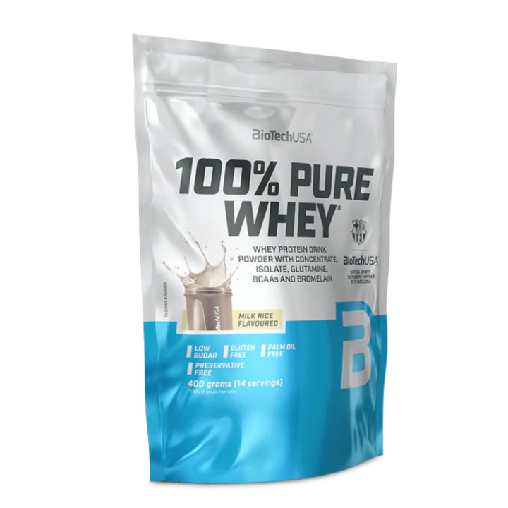 Proteina, Biotech Usa, 100% Pure Whey, Orez Cu Lapte, 400gr