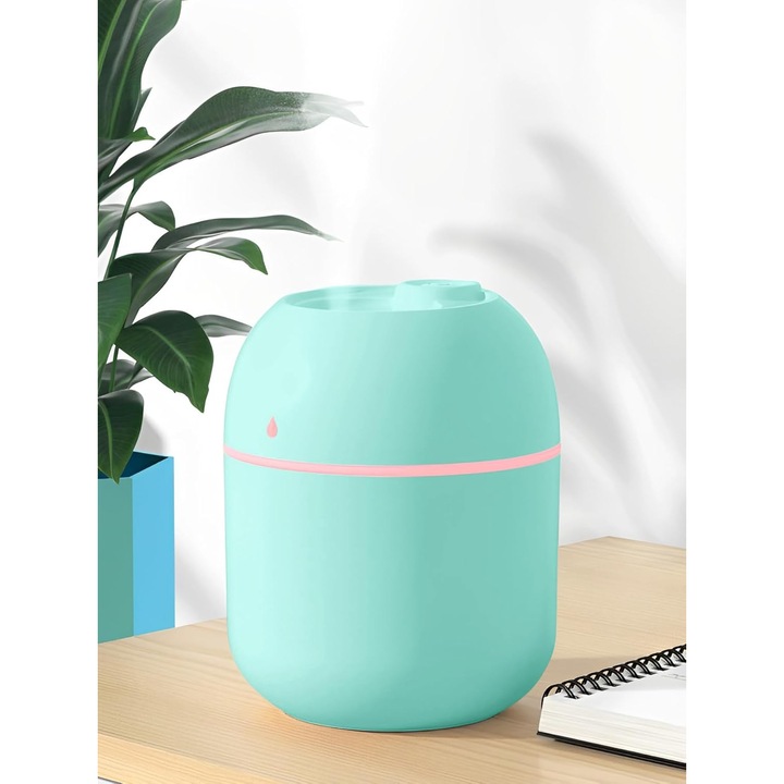 Mini hordozható párásító, USB diffúzor, hideg köd, éjszakai fény, 3,5 órás automatikus kikapcsolás, zöld, 220 ml