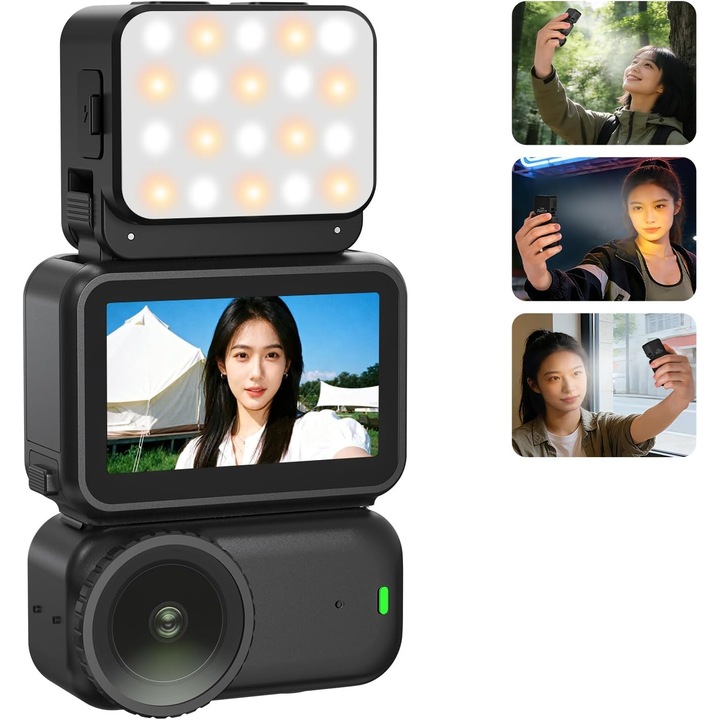 LED запълваща светлина за DJI Osmo Action 6, магнитна основа с бързо освобождаване, 3 цветови температури и 4 нива на яркост, 600mAh батерия с Type-C зареждане, Черна, 1 бр