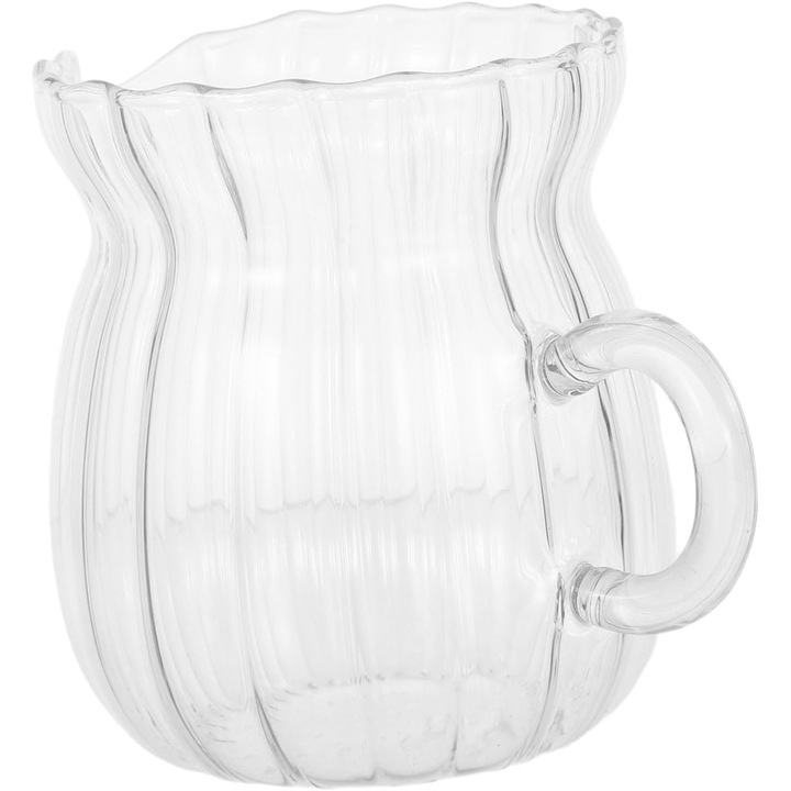 Átlátszó üveg kancsó, függőleges csíkos modell, 370ml, kompakt, könnyű