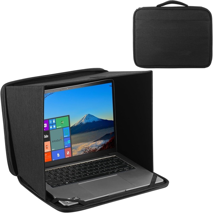 Összecsukható laptop napellenző, átalakítható tok, 16 hüvelykes laptopokhoz alkalmas, csökkenti a tükröződést és adatvédelmi védelmet nyújt, tartós karcálló anyag, fekete, 42x34x4 cm