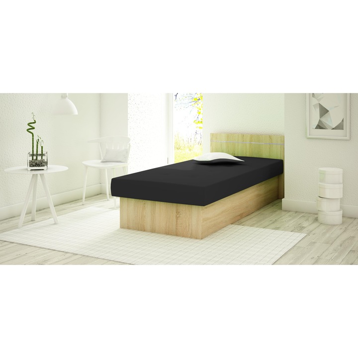 Kárpitozott ágy KIER BERTA – modern hálószoba ágykeret, 80x190 cm – Fekete Textil, prémium minőség, saját összeszerelés