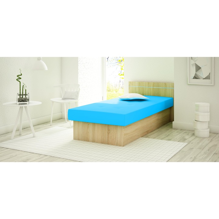 KIER BERTA kárpitozott ágy – modern hálószoba ágykeret, 80x190 cm – Kék, prémium minőség, saját összeszerelés