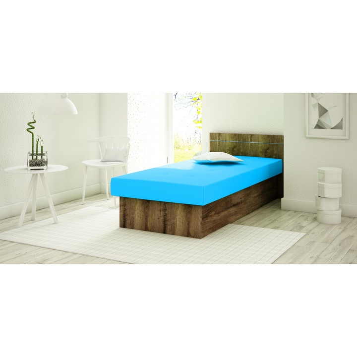 KIER BERTA kárpitozott ágy – modern hálószoba ágykeret, 80x190 cm – Kék, prémium minőség, saját összeszerelés