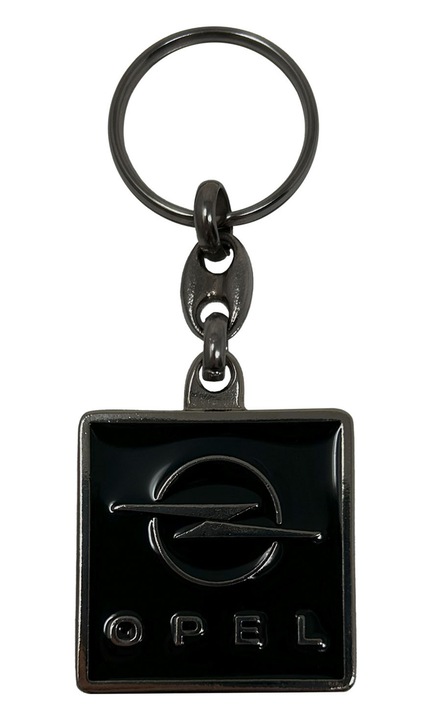 Opel autós kulcstartó fémből, gyűrűs záródással, 90 x 35 mm, fekete