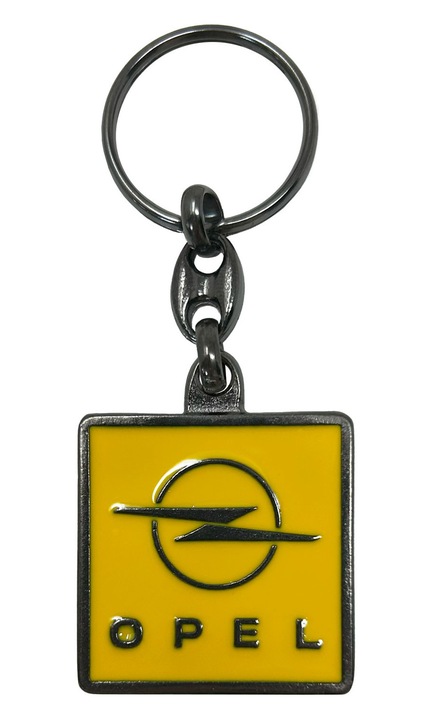 Opel autós kulcstartó fémből, gyűrűs zárral, 90 x 35 mm, sárga