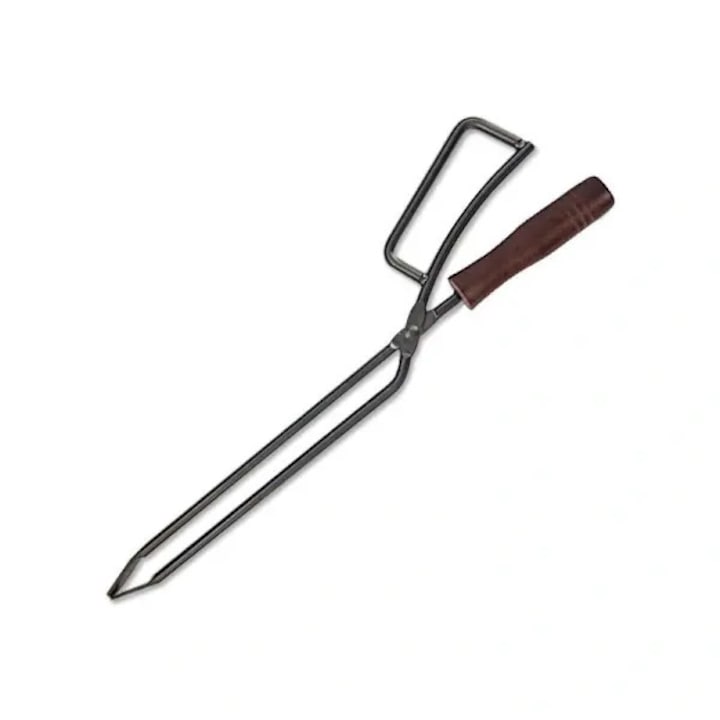 Клещи за дърва CJ-K0497-260615-1347, от неръждаема стомана, дървена дръжка, 40 см, черен/кафяв