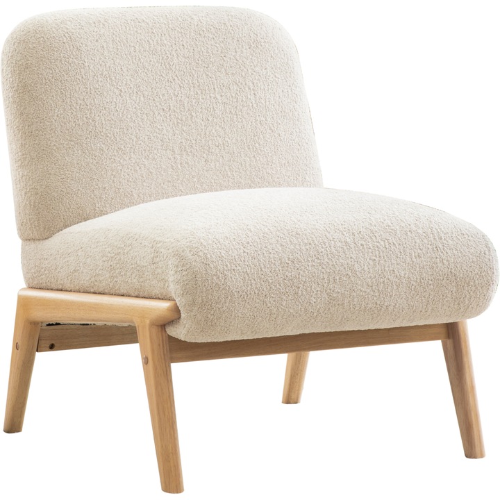 Modern fotel, lounge/accent fotel, puha zsenília szövet, derékpárna, fa váz, kárpitozott, bézs