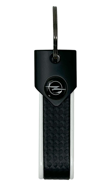 Opel autós kulcstartó gyűrűs zárral 90 x 20 mm fehér fekete logóval