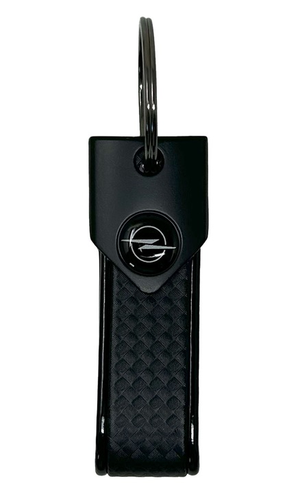 Opel autós kulcstartó gyűrűs zárral, 90 x 20 mm, fekete, fekete logóval