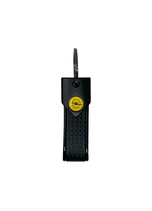 Opel autós kulcstartó gyűrűs zárral, 90 x 20 mm, fekete, fekete logóval