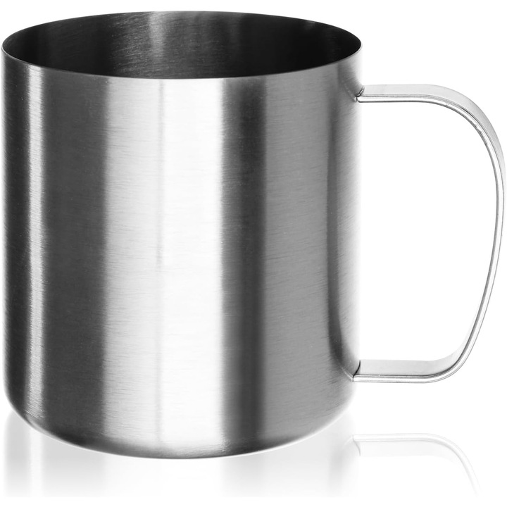 Cana/pahar din otel inoxidabil, rezistenta la coroziune, lavabila in masina de spalat, argintiu, 1 buc., 400 ml