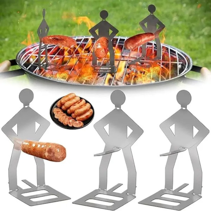 3 darab grillező szerszámkészlet, rozsdamentes acél kolbásztartó, hordozható, kempingezéshez és piknikhez