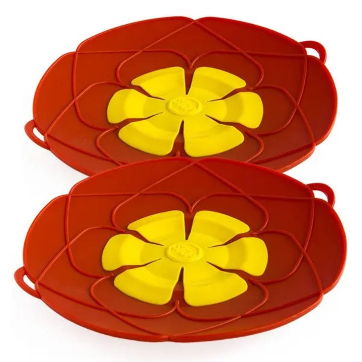 Szilikon túlforrásgátló/fedő edényekhez Silicone Multilid, élelmiszeripari szilikonból, 230°C-ig hőálló, mikrohullámú sütőben és sütőben is használható, piros/zöld, 2 darab, 25.5 cm