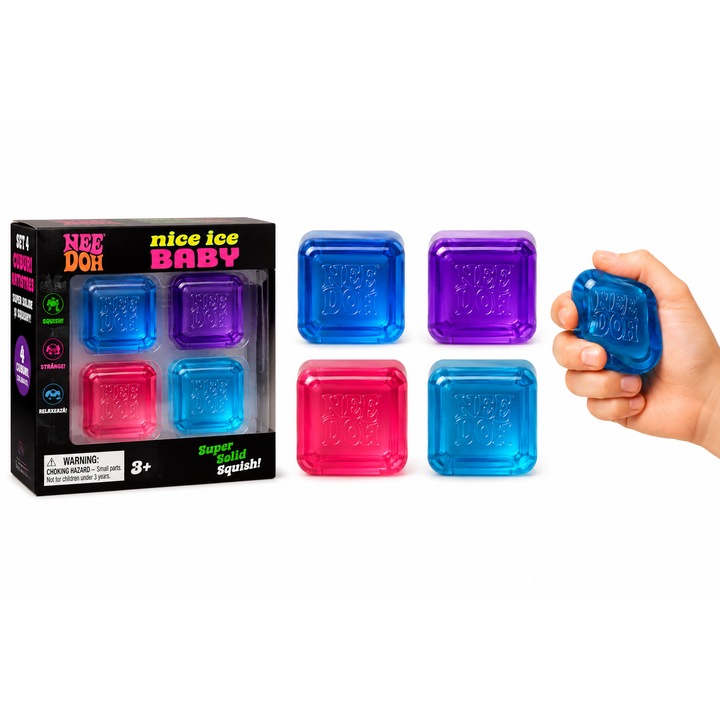 Set 4 Cuburi Antistres Squishy, 3 cm, Jucarii Senzoriale Moi si Elastice, Culori Diverse