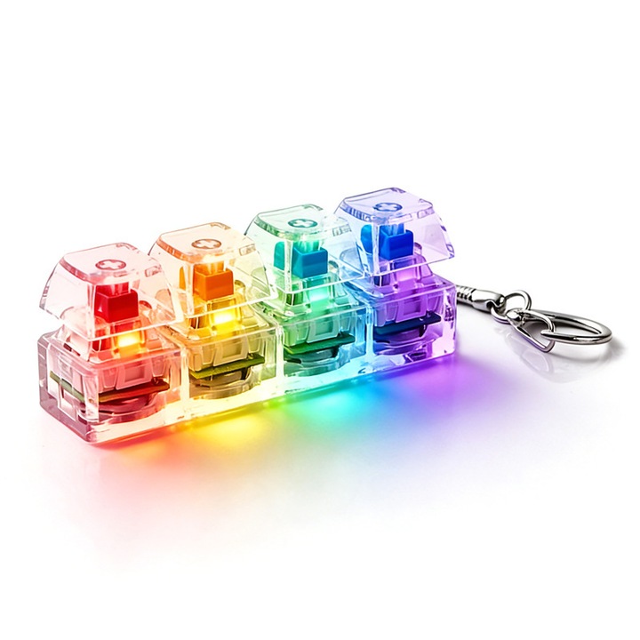 Tastatura Antistres pentru degete, breloc transparent cu lumini LED in sapte culori