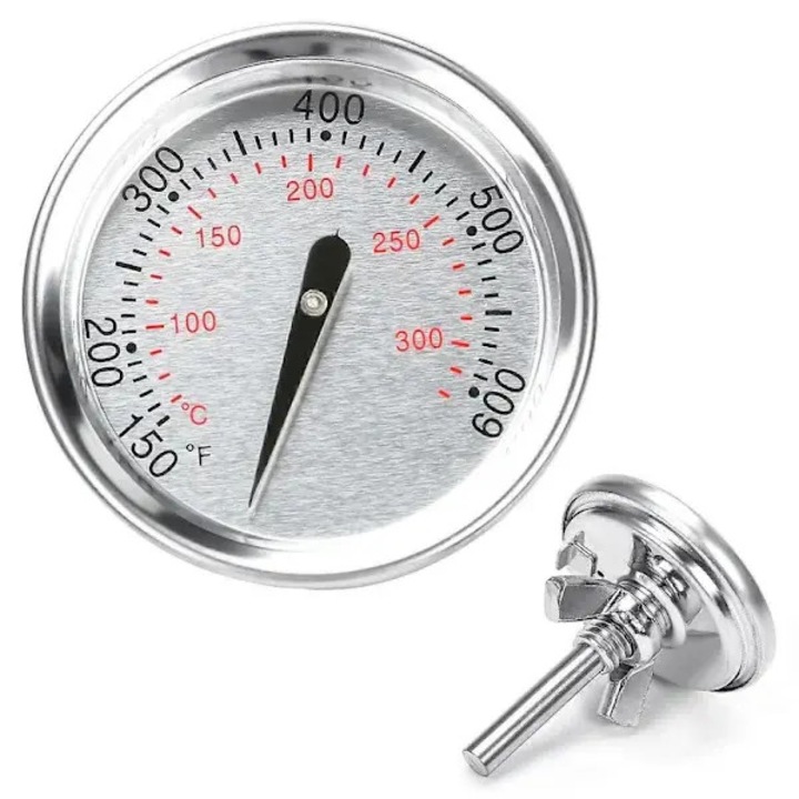 Termometru pentru gratar, termometru de inlocuire compatibil cu Weber Spirit 200/300, carcasa din otel inoxidabil, cadran impermeabil antiaburire, scale °F/°C, senzor bimetalic, montare cu piulita aripa si taburi, argintiu